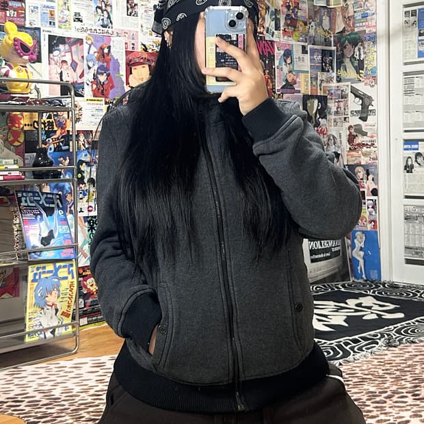 캘빈 클라인 차콜 기모 절개 후드집업