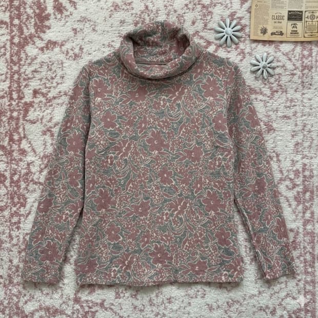 빈티지 딸기우유 플라워 패턴 폴라 니트 973 y2k 스트릿 갸루 펑키