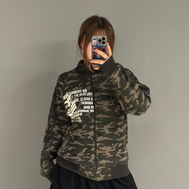 camo pattern side line printing zip-up