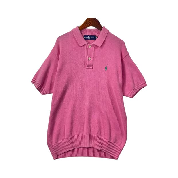 [POLO] 폴로랄프로렌 핑크 로고포인트 니트 카라반팔