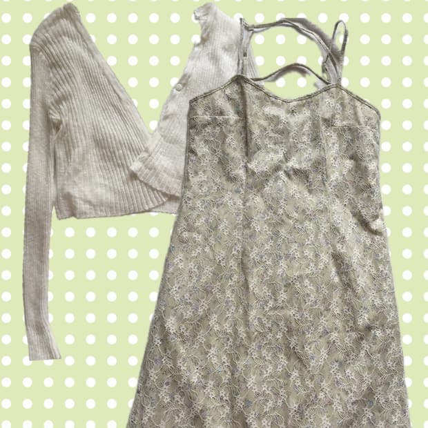 빈티지 플로럴 롱 원피스 + 가디건 셋업