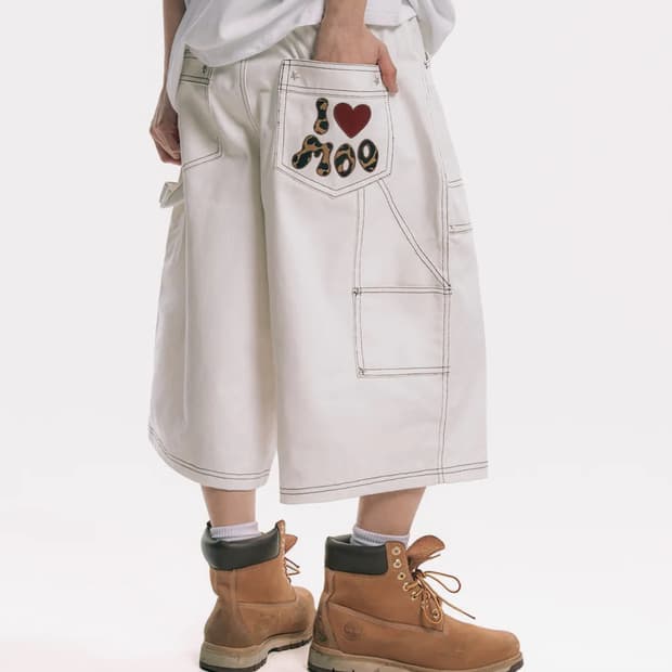 엠오오 백로고 카펜터 인디고 데님 버뮤다 크림