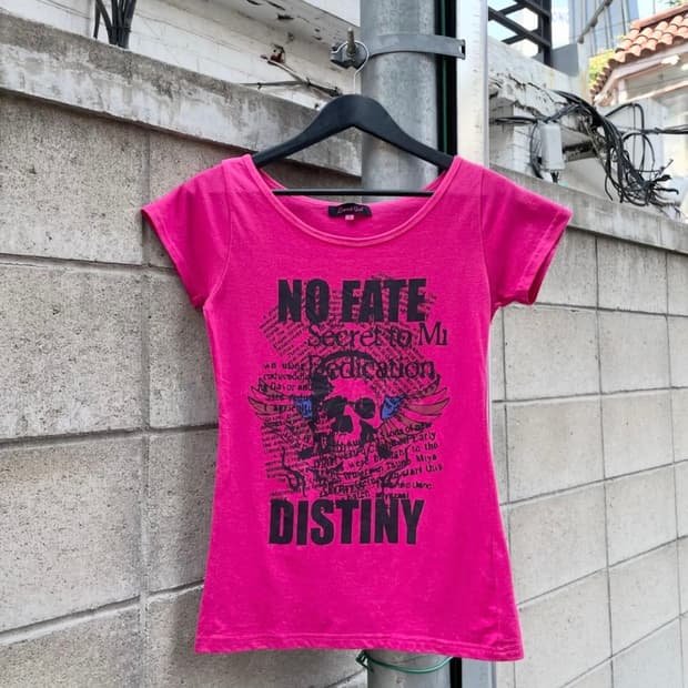 빈티지 핫핑크 스컬 반팔