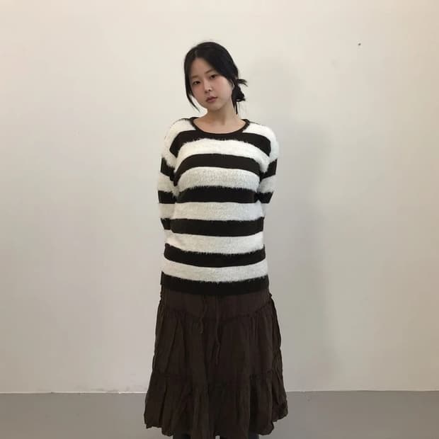 FINALBASIC Stripe Fuzzy Knit Sweater