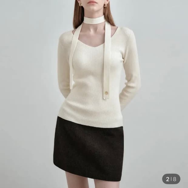 몽돌 브이넥 슬림 골지 니트 탑 (머플러) 소개팅 하객룩 연말룩 가내스라