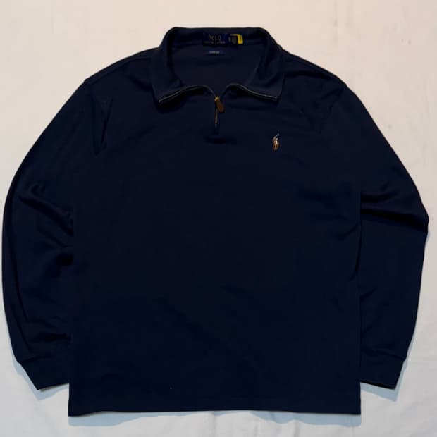 큐알탭) 폴로 랄프로렌 반집업 코튼 니트 네이비