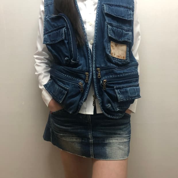 빈티지 데님 포켓 베스트