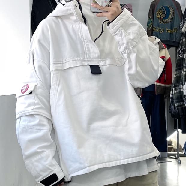 제이슨 우드 실리콘 와펜 화이트 코튼 풀오버 아노락