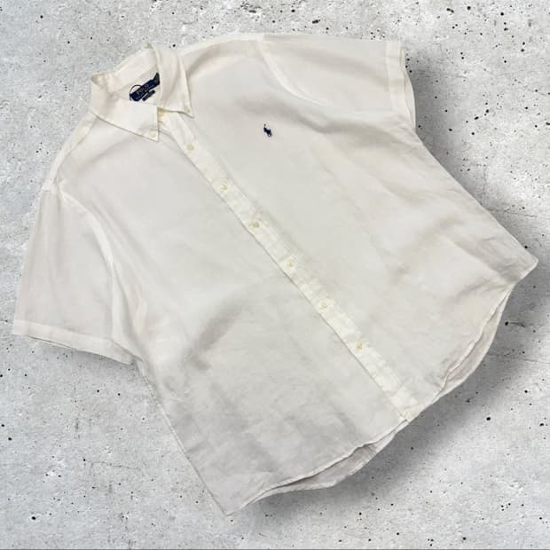 [2XL] 폴로 랄프로렌 클래식핏 큐알 반팔 린넨 셔츠 화이트 E16