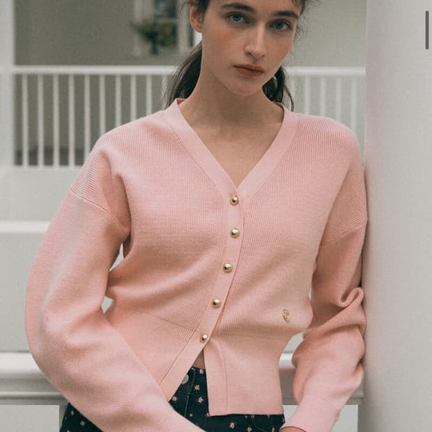 로라로라 VOLUME SLEEVE CARDIGAN BABYPINK