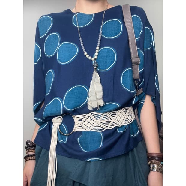 빈티지 블루 도트 모리걸 반팔 에스닉