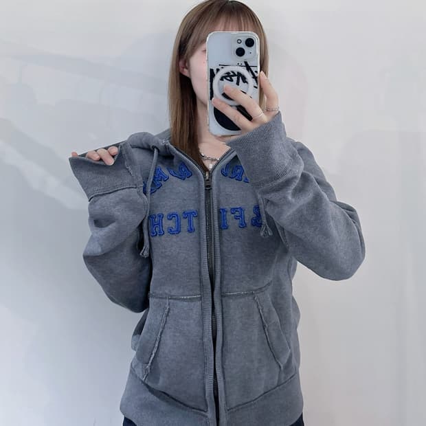 아베크롬비 그레이 빅로고 헤비스웻 후드집업