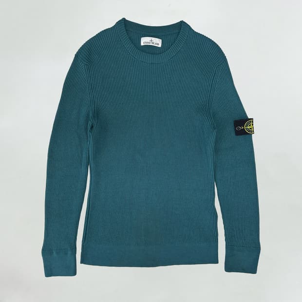 스톤아일랜드 풀 립 울 크루넥 니트 딥 제이드