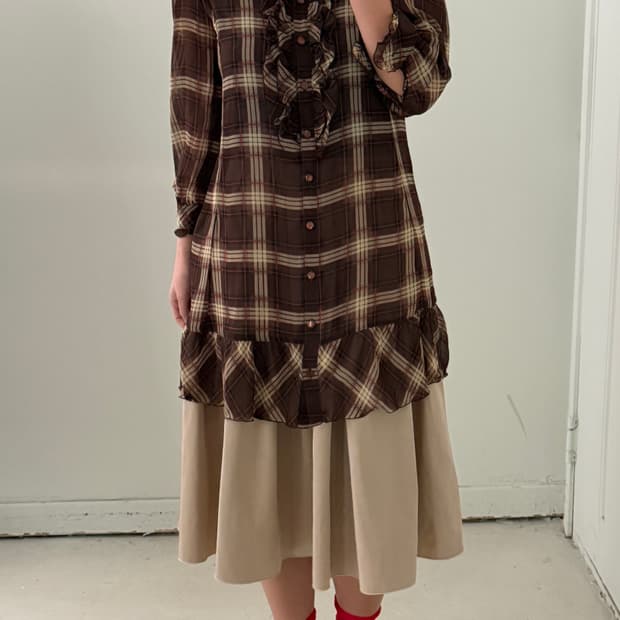 일본빈티지 L’EST ROSE 브라운 시스루 원피스