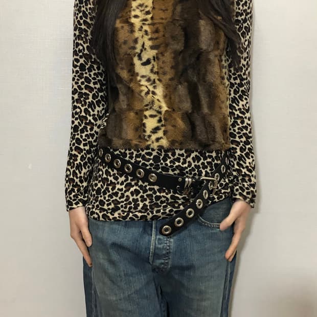 빈티지 레오파드 퍼 니트