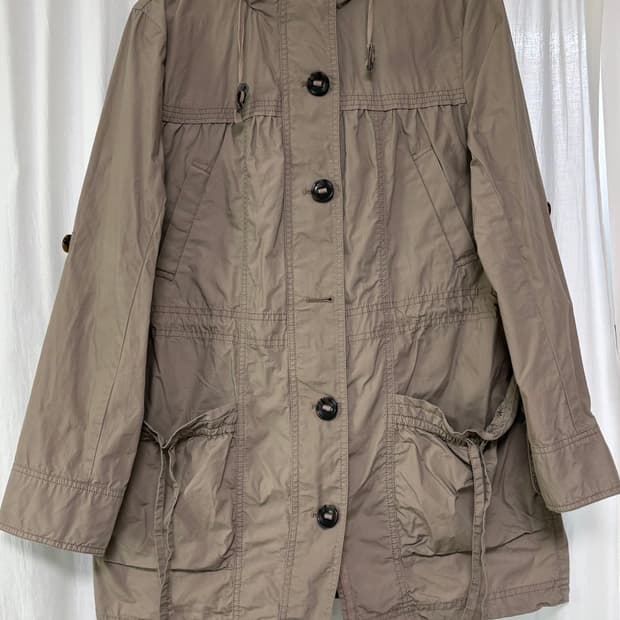 카키 브라운 후드 사파리 자켓