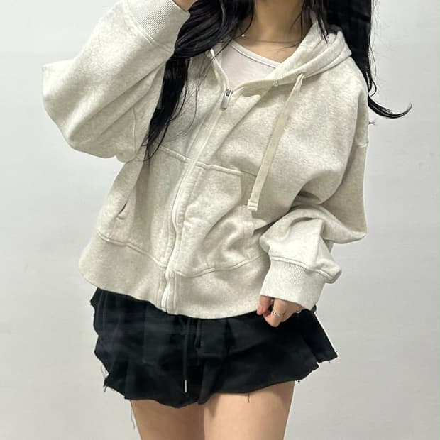 캘빈클라인 시그니처 ck 라이트 오트밀 크롭 후드집업 희귀져지(L)