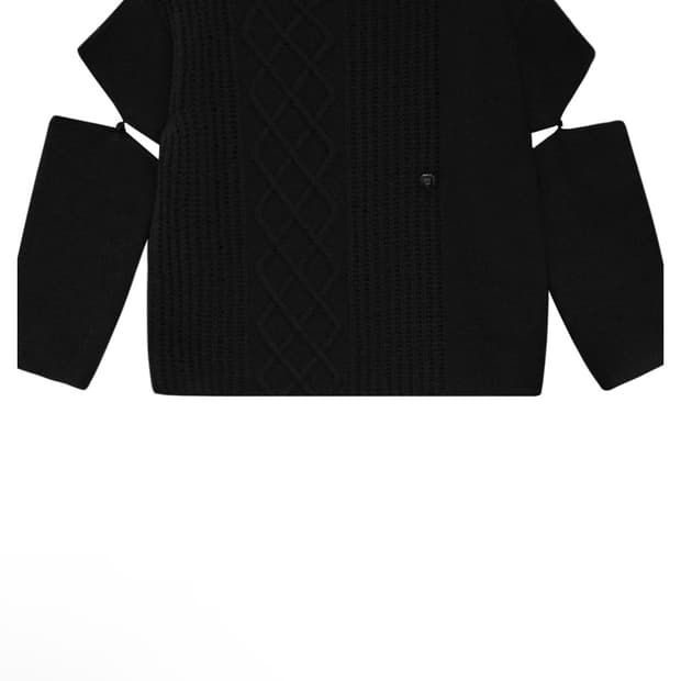 트리밍버드) Sleeve Slit Boat Neck Knit BK F