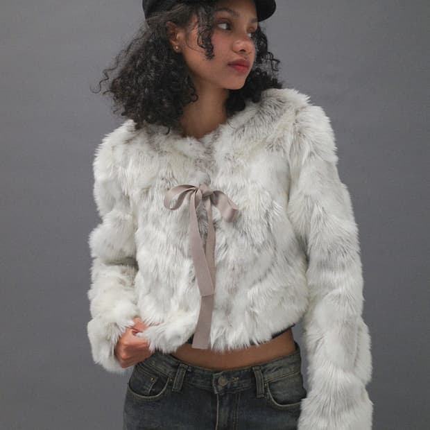 드라이로즈 리본 믹스 퍼 자켓