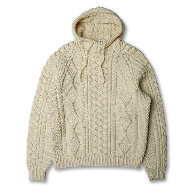 블랙쉽 [Black Sheep] 영국 아이보리 오일드 울 꽈베기 니트후드