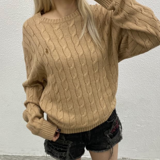 폴로 랄프로렌 베이지포니 꽈배기 베이지니트 L