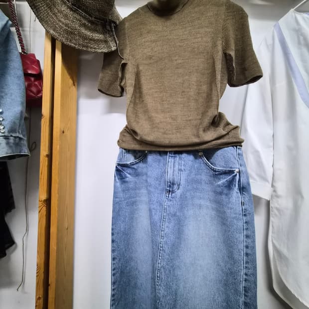 JS뉴욕 케이프니트.보브 데님스커트