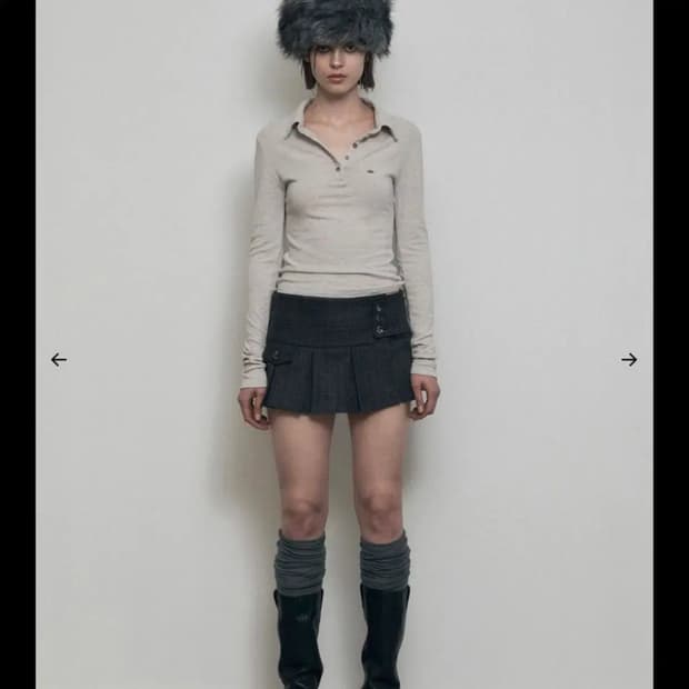 보헤미안서울 플리츠 랩 스커트 딥그레이 L