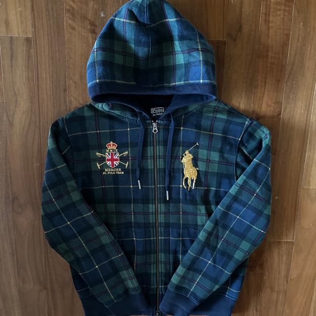 폴로 랄프로렌 빅포니 타탄체크 후드집업 M