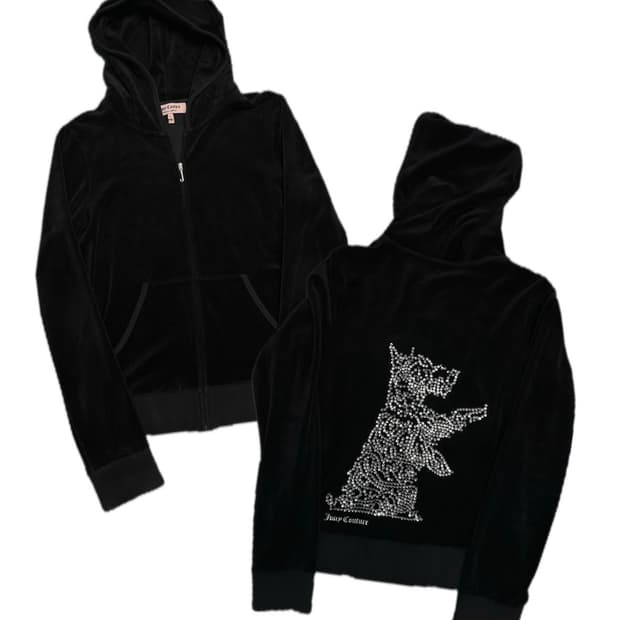 쥬시꾸뛰르 퍼피 블랙 벨벳 후드집업 y2k 갸루 괴짜 펑크 러힙