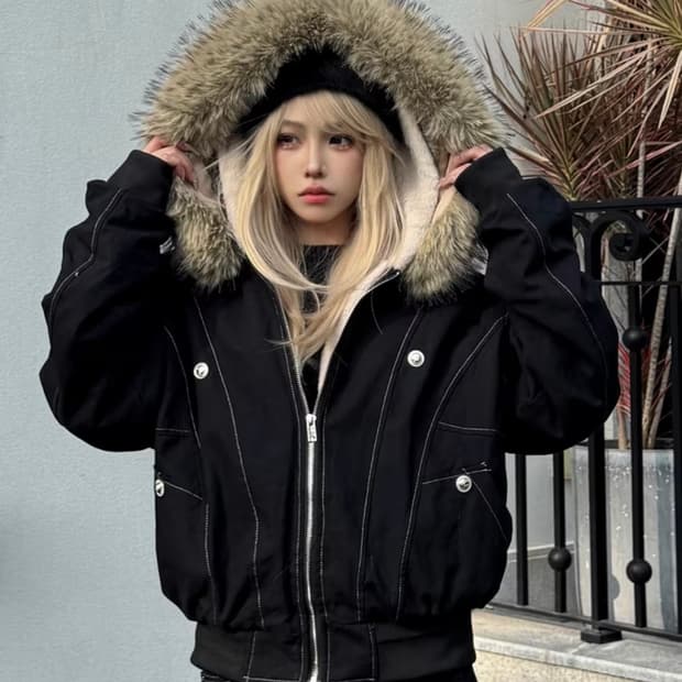 후드 퍼 블랙 항공점퍼 파카 블랙 M