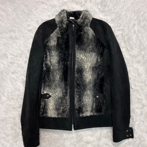 shadow marble faux fur zip jacket