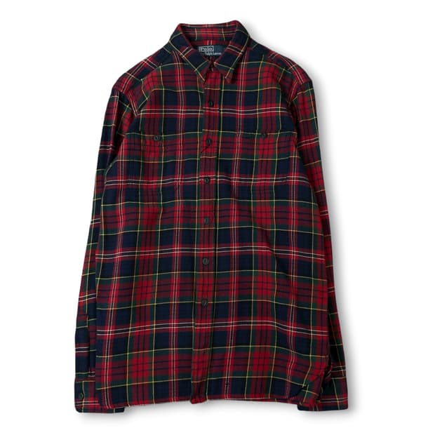 폴로 랄프로렌 레드 그린 네이비 체크 패턴 긴팔 셔츠 M
