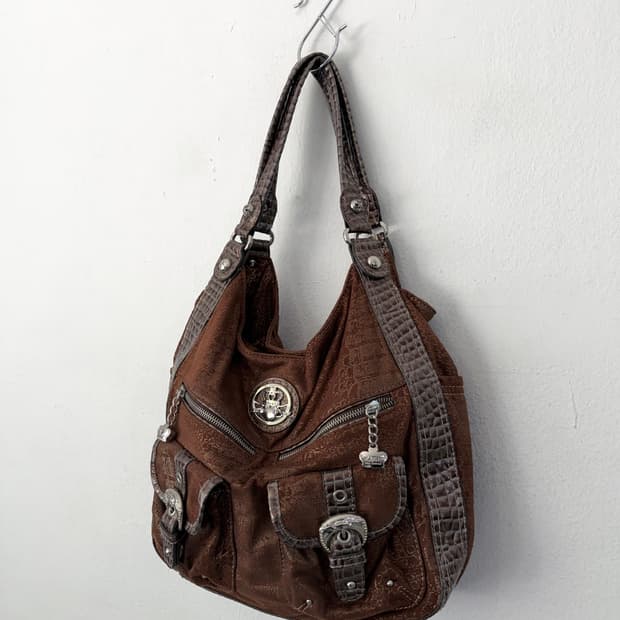 VTG KATHY 브라운 파이톤 웨스턴 숄더백