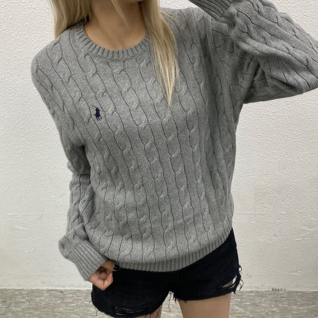 폴로 랄프로렌 네이비포니 그레이 꽈배기 니트 L