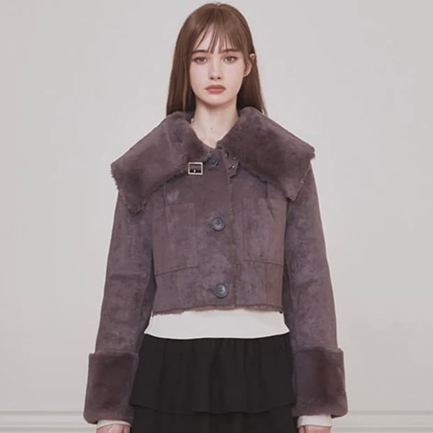 낫유어로즈 세일러 퍼 무스탕 챠콜 S