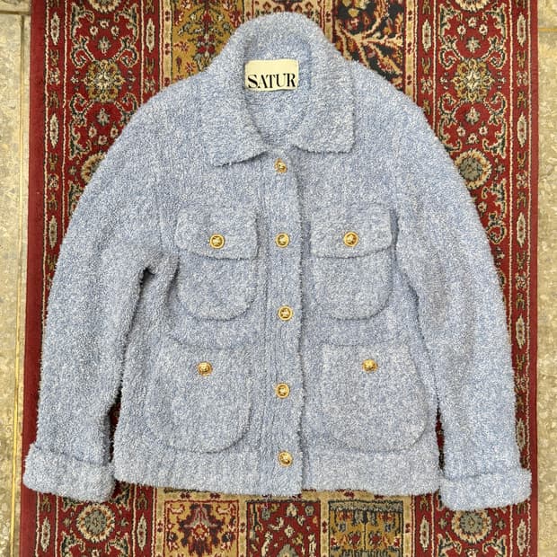 세터 부클 트위드 칼라 니트 가디건 자켓