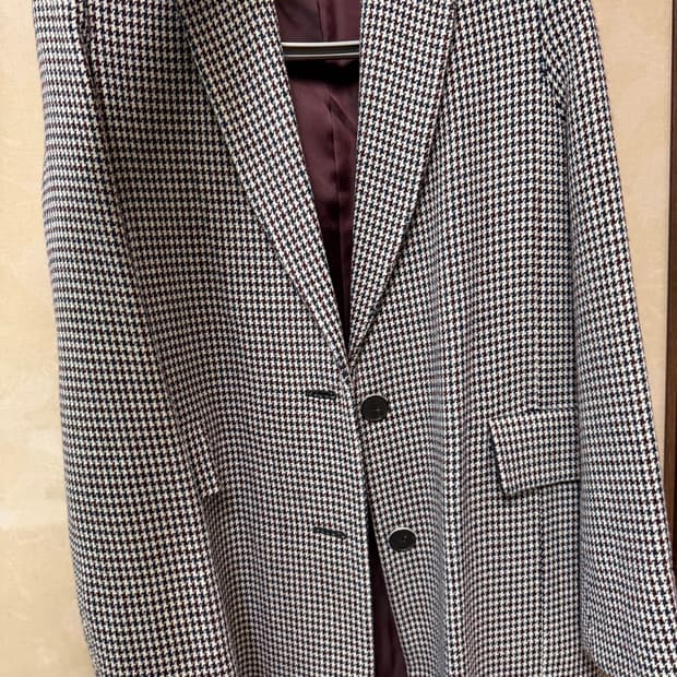 새상품 라인 체크코트 버건디 55사이즈