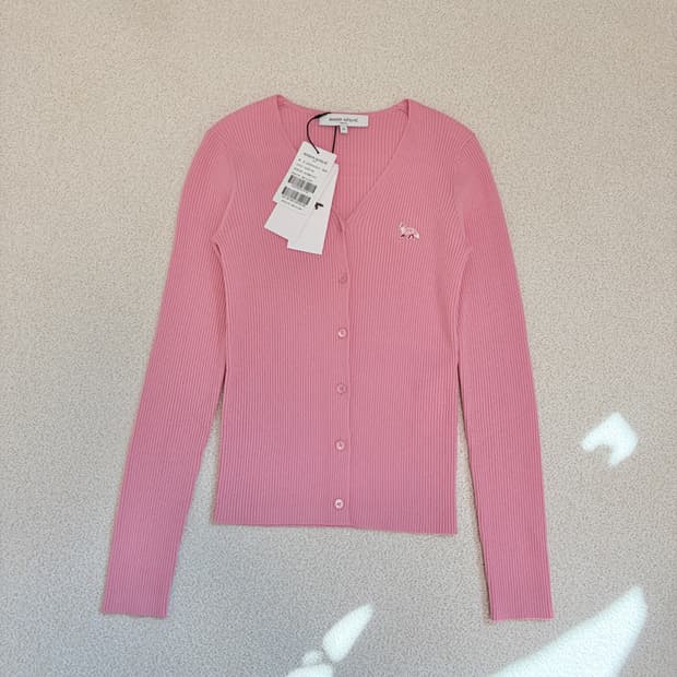 메종키츠네 베이비 폭스 골지 립 가디건 핑크