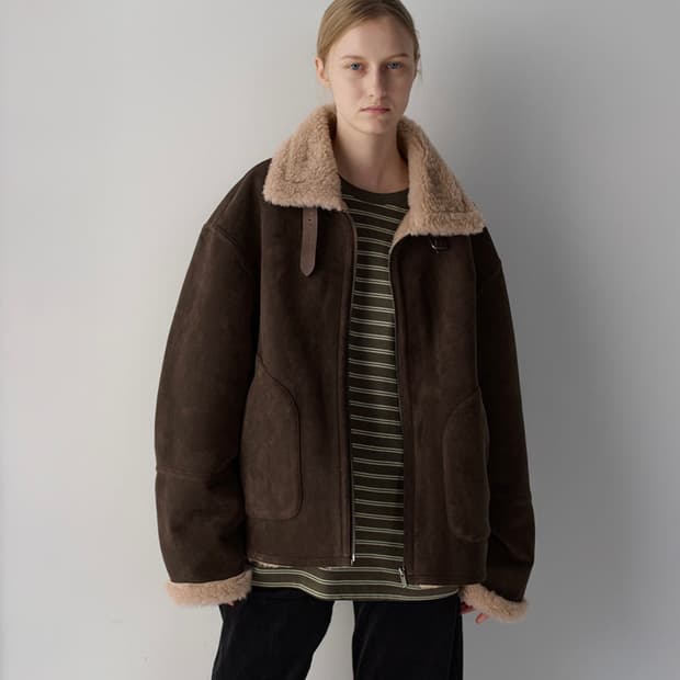 파사드패턴 램스울 스웨이드 무스탕 브라운