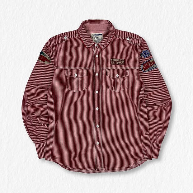 LuckyStore Tailors 패치 스트라이프 셔츠 레드
