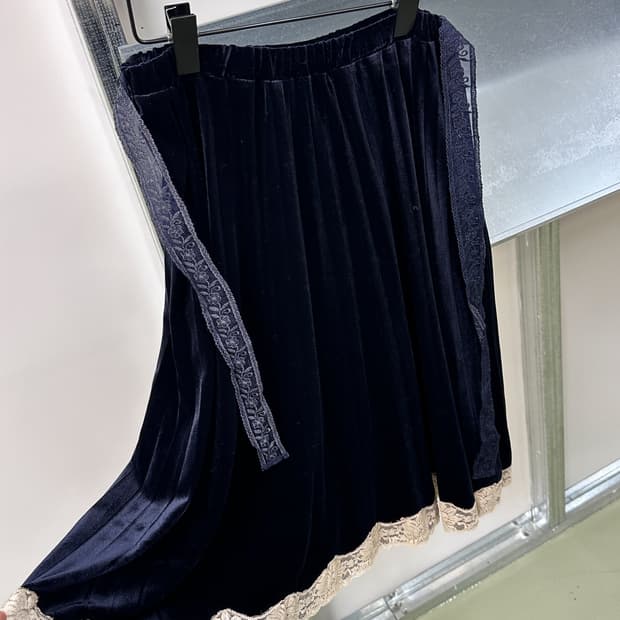 navy velour lace midi skirt