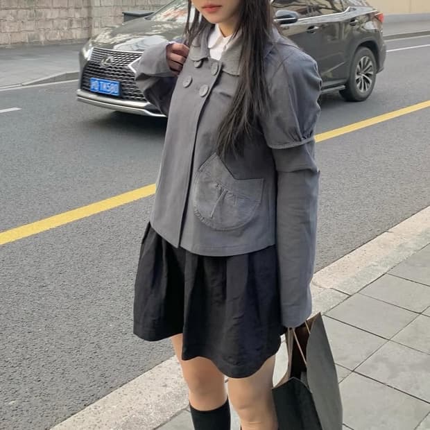 허그유어스킨 디테쳐블 라운드 자켓 차콜