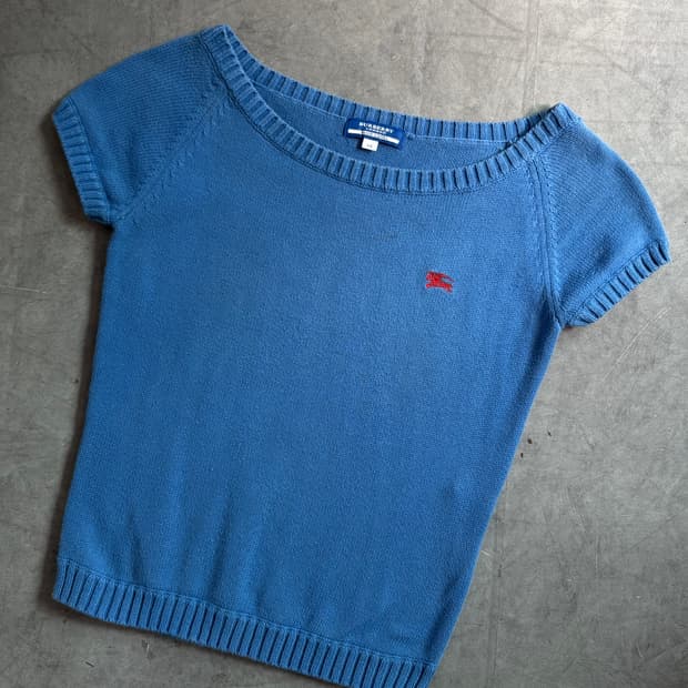 Burberry 버버리 블루라벨 코발트 블루 반팔 니트