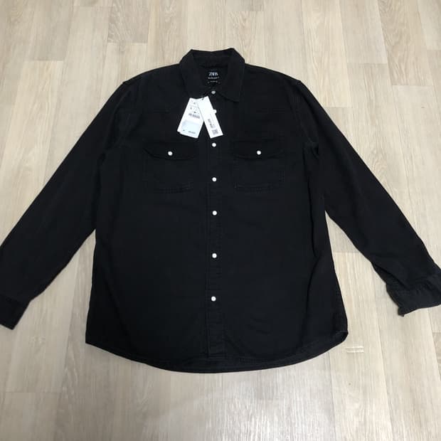 (L) 새상품 자라 ZARA 릴렉스드핏 흑청 워시드 웨스턴 셔츠