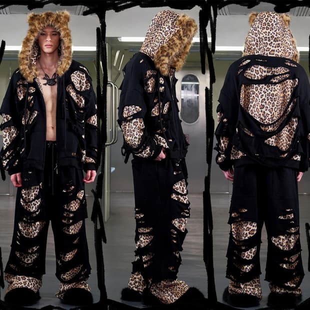 씨피어스 레오파드 레이어링 후드집업+팬츠 세트 셋업