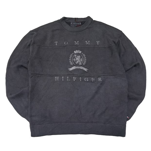 CL118 L 타미힐피거 코튼 크레스트 자수 니트