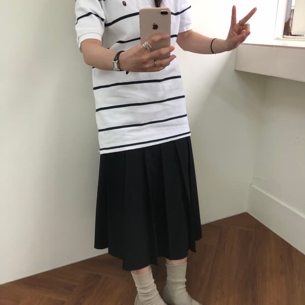 베이프 스트라이프 피케셔츠. 반팔 카라티
