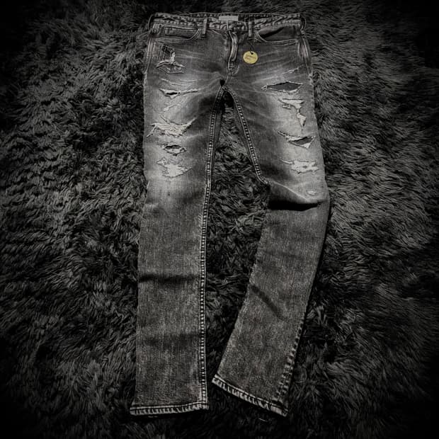 TAVERNITI JEANS 데미지 그레이 데님 스키니팬츠