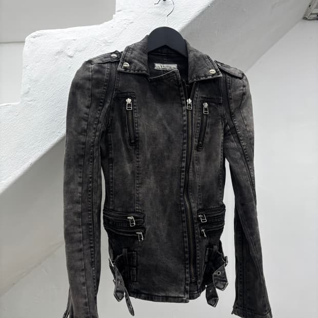 Stone washed biker denim jacket  