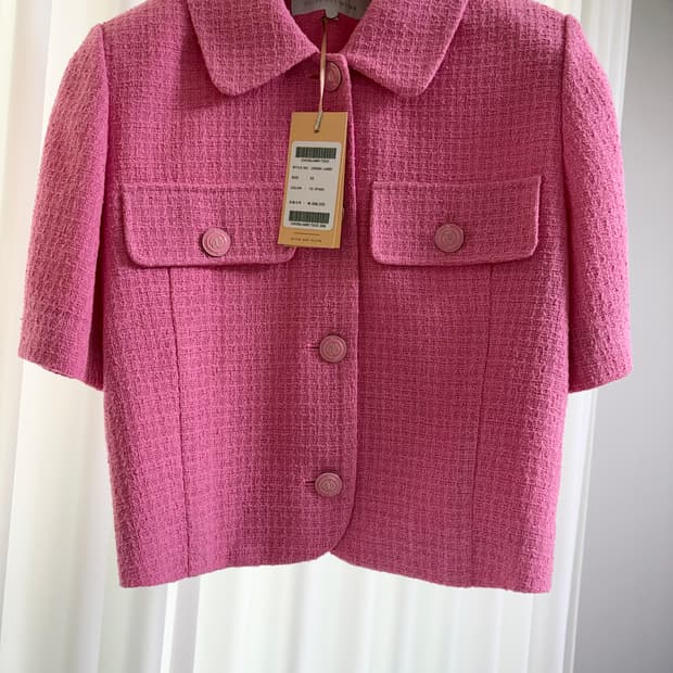 올리브데올리브 크롭 싱글 트위드 자켓 - 핑크